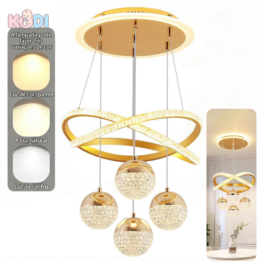(110V/220V) Lustre Pendente Globo LED Minimalista 3 Cores para Sala Jantar Apartamento Bares e Lojas -O15/O16