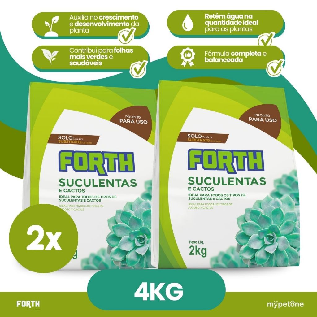 Kit 2 Substrato Terra Especial Cactos e Suculentas 2kg - Forth