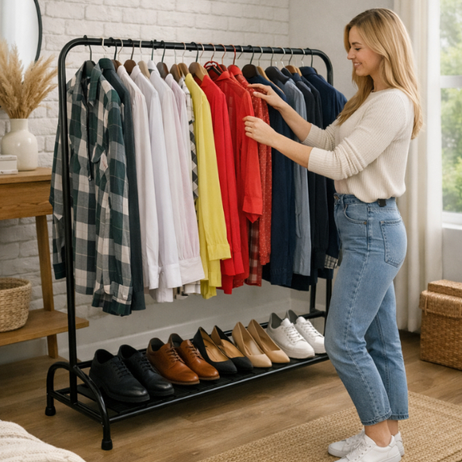 Arara De Roupas Organizador Desmontável Aço Sapateira Cabideiro Multifuncional Quarto