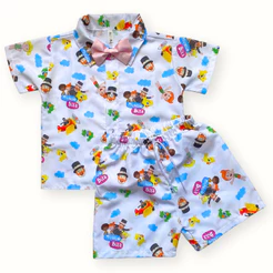 Conjunto Mauricinho Mundo Bita Infantil Roupa Temática para Festa, Aniversário e Mesversário Look Social Camisa + Shorts