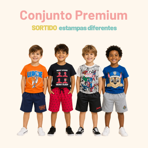 Conjunto Infantil Menino Verão Tecido Macio e Confortável Estampas Sortidas Camiseta Short Algodao