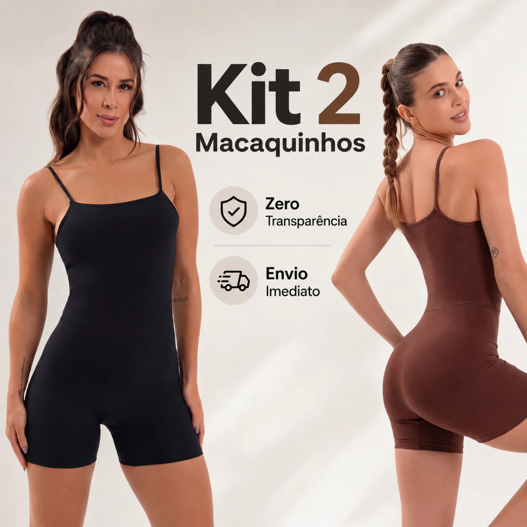 Kit 2 Macaquinho Feminino Fitness De Alcinha Zero Transparência Para Treino ou Casual — imagem 1