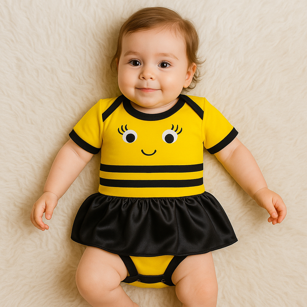 kit Body Temático abelha acompanha laço,mesversário bebê,-MININA