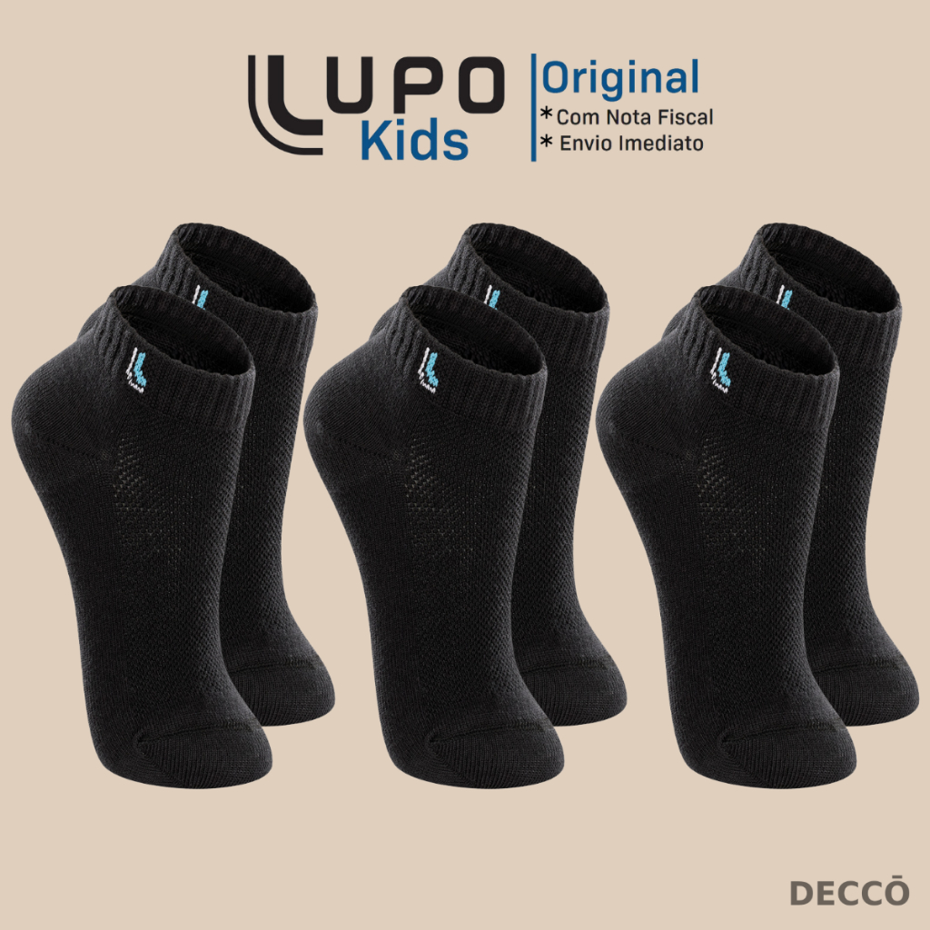 Kit De 3 Pares Meias Lupo Kids Infantil Cano Curto Algodão Tamanho 24 ao 35
