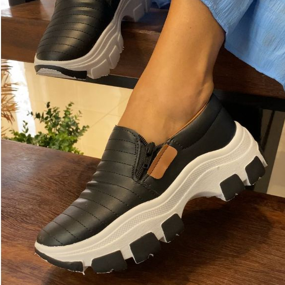 Slip On Feminino Plataforma Tênis Casual Tratorado Confortável com Zíper