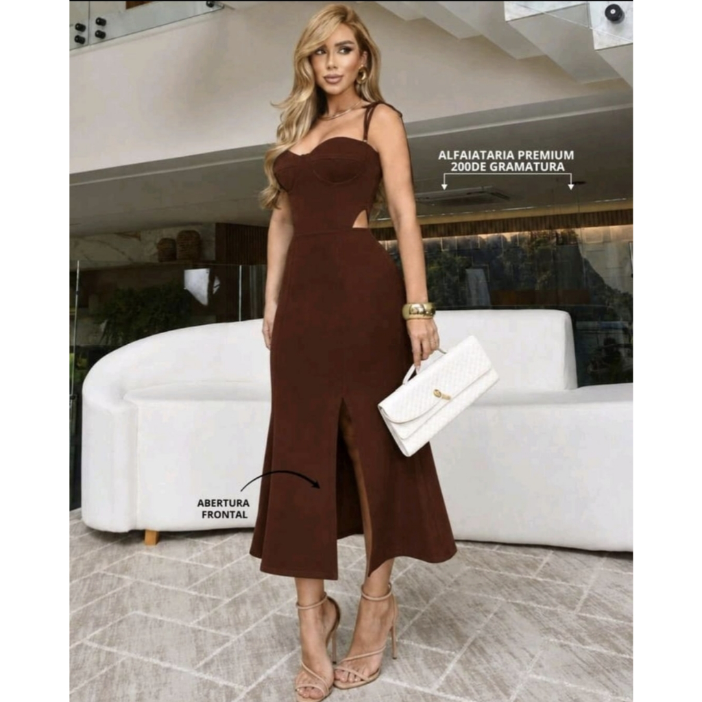 Vestido Mídi com Saia Campana e Tecido Premium de alfaiataria com 200g tamanh0. G