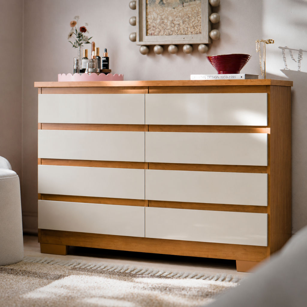 Cômoda 8 Gavetas Para Quarto Casal Com Pés E Corrediça Telescópica Grande Organizador Roupas Grécia
