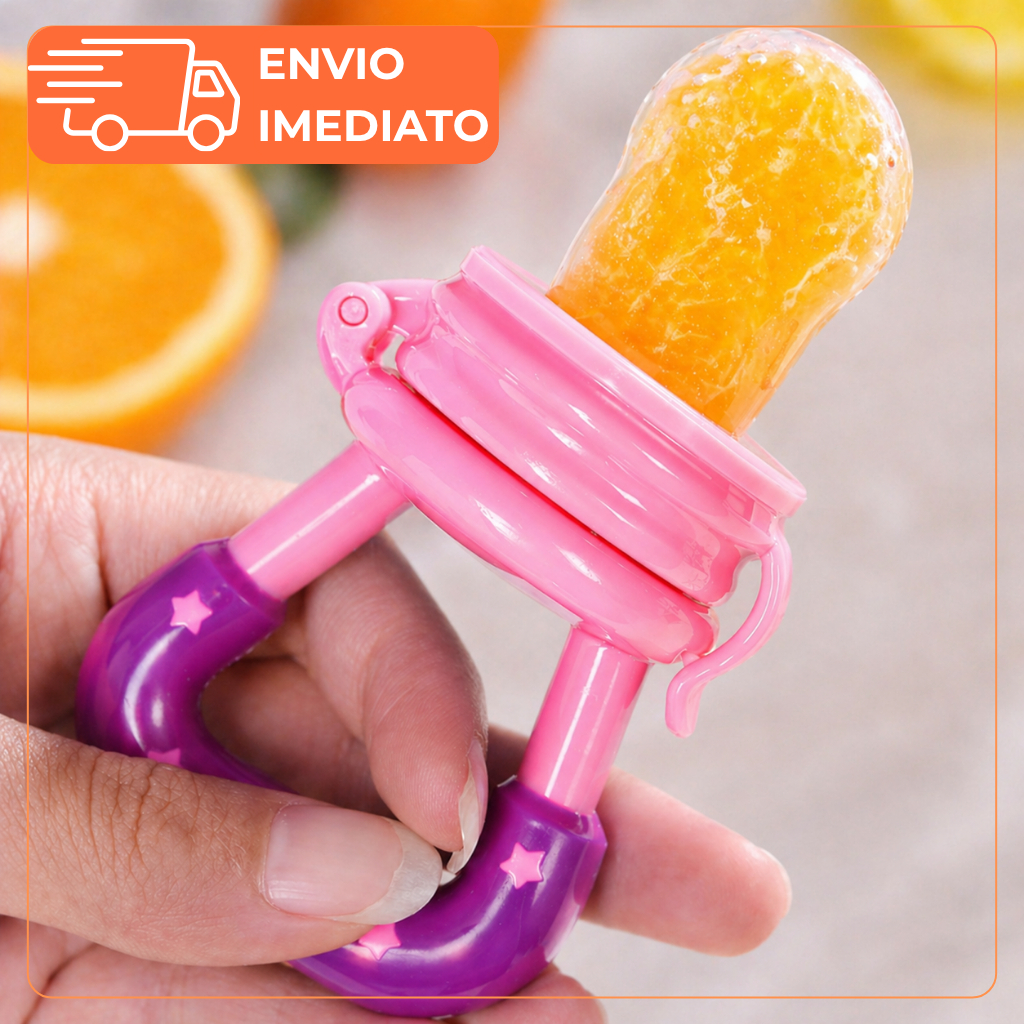 Chupeta Mordedor Rosa Alimentadora Bebê de Silicone Porta Fruta Legume Iogurte Higiênica