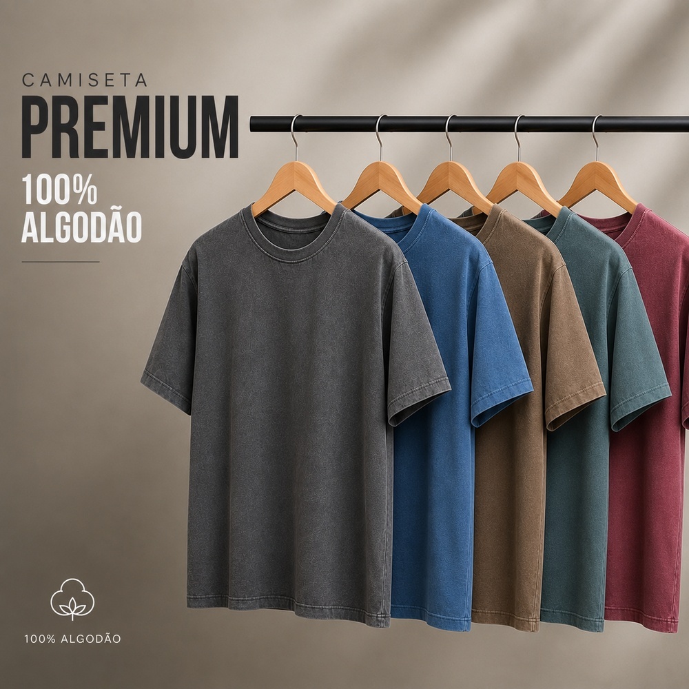 Camiseta Estonada Masculina 100% Algodão Premium P ao GG