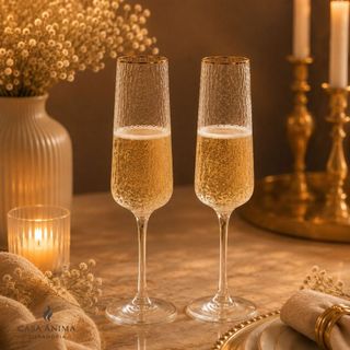 Jogo 2 Taças Champanhe Cristal Premium Fio de Ouro 300ml Lyor Kit Luxo Taças Elegantes para Momentos Especiais