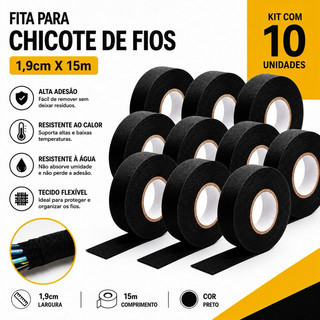 Kit 10 Fitas para Chicote Elétrico Automotivo Anti Chamas BOM1340