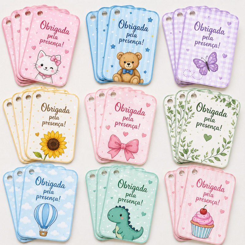 Tags Agradecimento Personalizadas |Lembrancinhas Festa Infantil |Diversos Temas | Arte Grátis | aniversários
