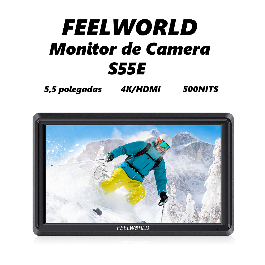 FEELWORLD Monitor de Câmera 5.5" Tela 500nit Peso 175g 4K HDMI para Vlog e Filma