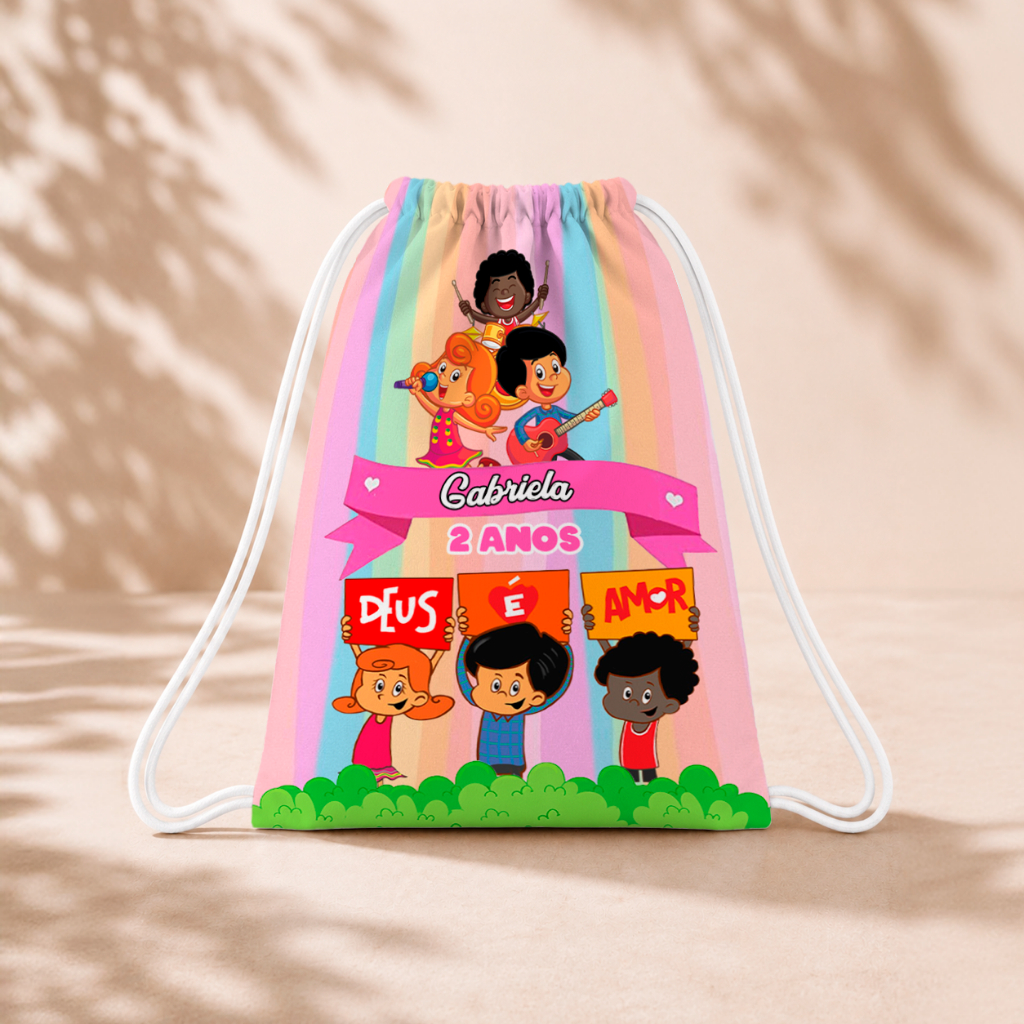 10 Mochila Personalizada Infantil 18x26 Sacolinhas Surpresa Festa Aniversário Lembrancinha 3 palavrinhas Rosa