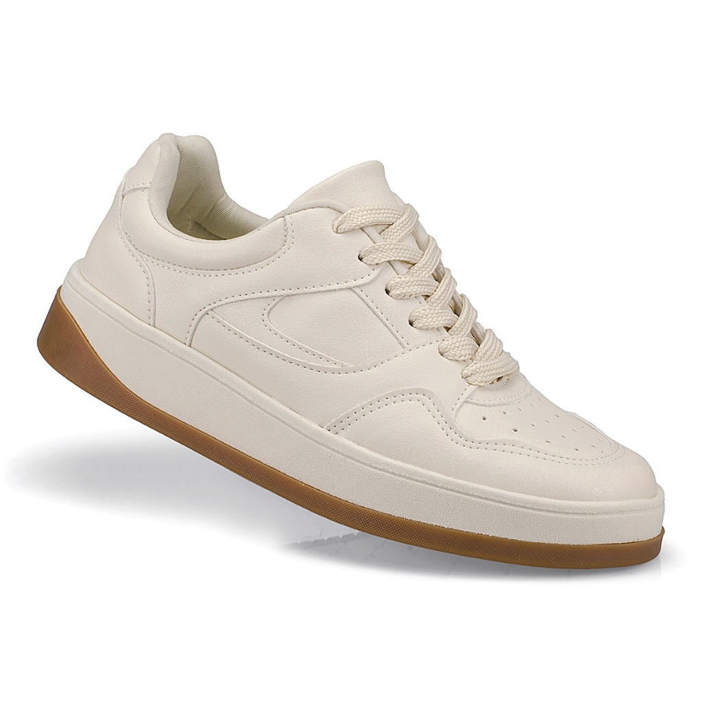 Tênis Feminino Casual Solado Alto Com Cadarço E Recortes 2501