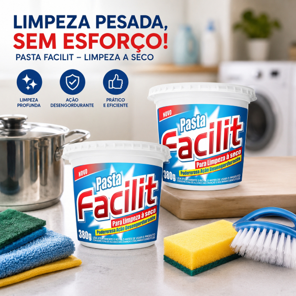 Kit 2 Pastas Limpeza a Seco Facilit 380g Computador  Cozinha Escritório Geladeira Tênis