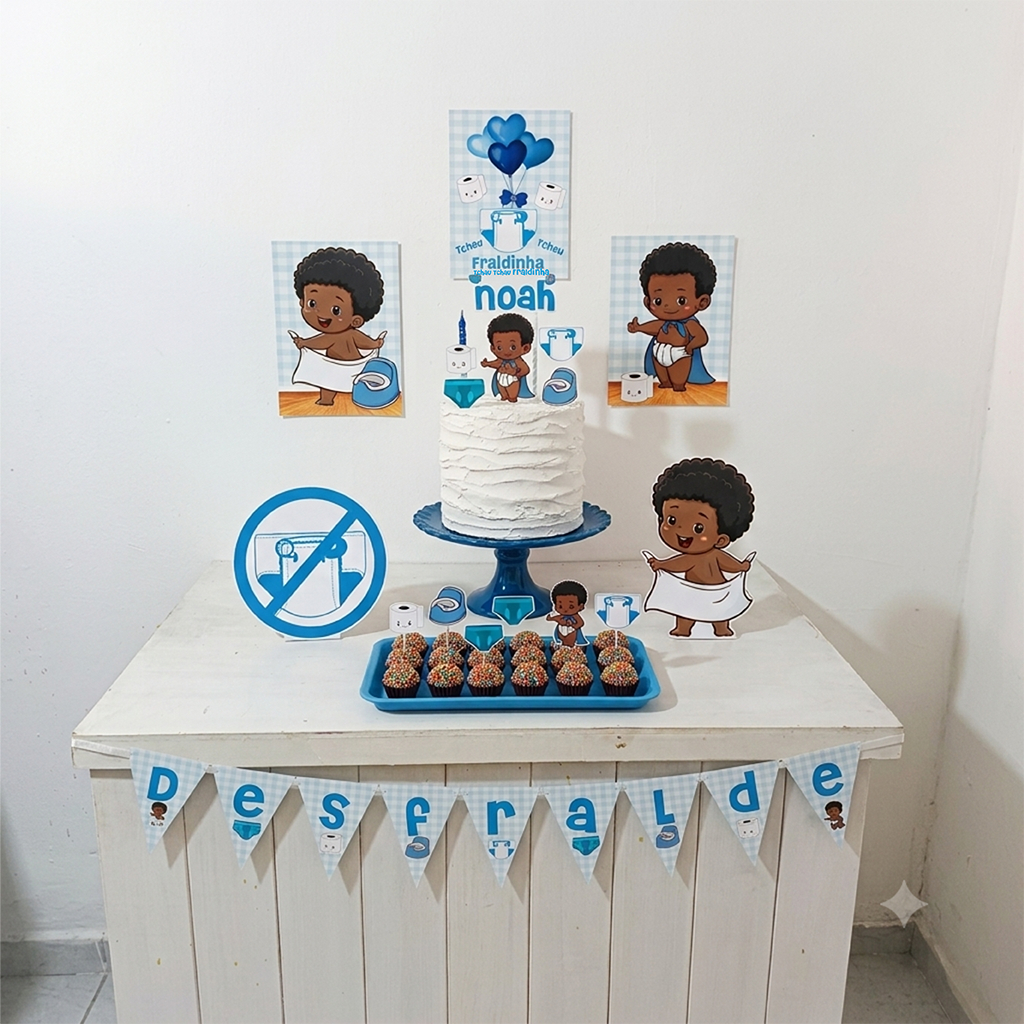 Kit Festa Desfralde menino negro Personalizado Só Um Bolinho Festa em Casa Aniversário Infantil adulto Mesversário
