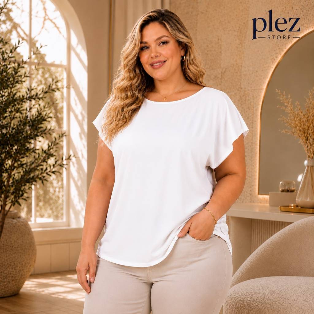 Blusa Feminina Social Plus Size Elegante Manga Curta Moderna Tecido Duna  G1 G2 G3 Verão Trabalho