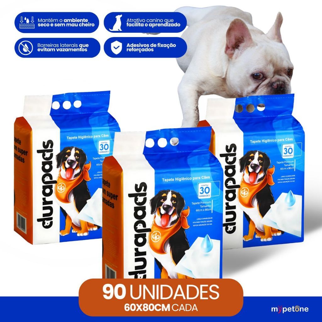 Kit 3 Tapete Higiênico Durapads 60x80cm - 30 Unidades