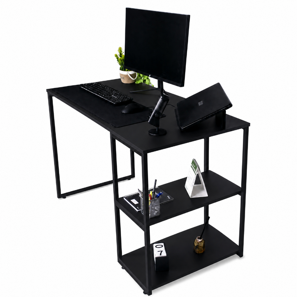 Escrivaninha Industrial Home Office 117x60 2 Prateleiras Mesa Moderna com Estrutura de Ferro