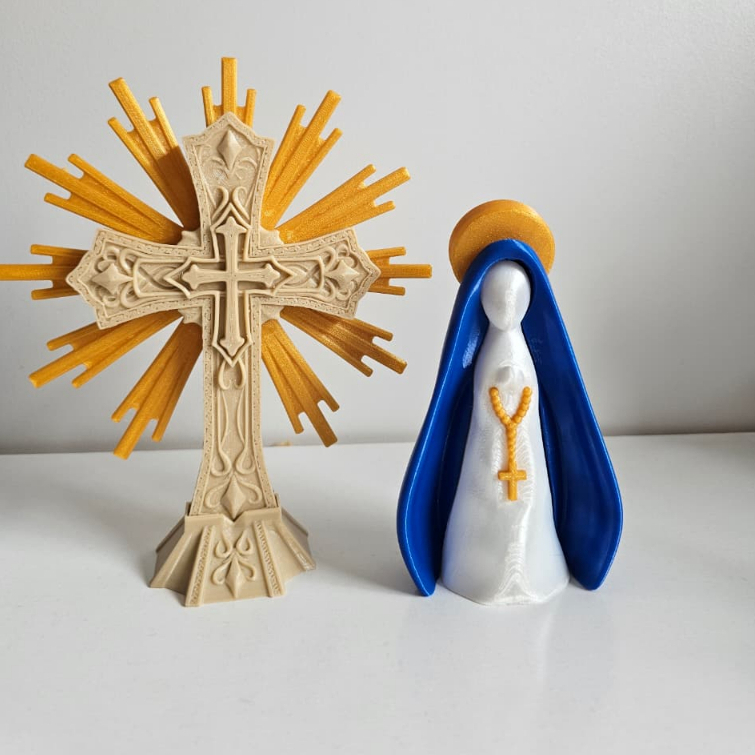 Nossa Senhora Aparecida + Cruz detalhada, Decorativo, decoração Religiosa, Kit Decorativo Religioso.