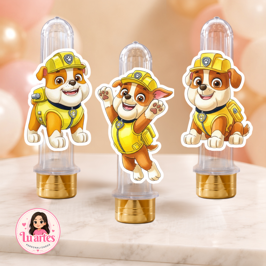 Aplique Tubete Rubble Patrulha Canina Decoração Festa Infantil Papel Fotográfico Personalizado Aniversário Temático