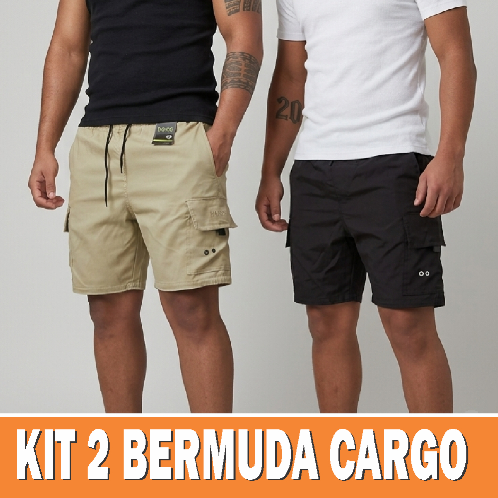 Kit 2 Bermudas Cargo Masculina Skate Bolso Lateral Casual Academia