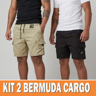 Kit 2 Bermudas Cargo Masculina Skate Bolso Lateral Casual Academia