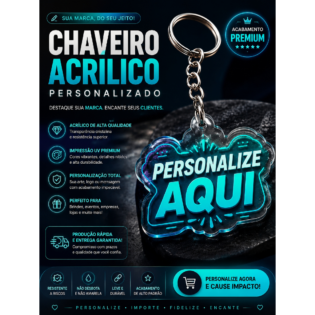Kit 50 Chaveiro Acrílico Personalizado Para Lembrancinha Festa Aniversário — imagem 2 de 2