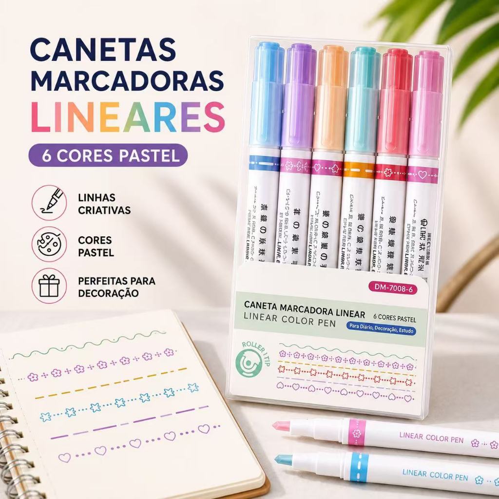 Caneta Carimbo Roller Colorido Papelaria/Papelaria Fofa 6 Cores