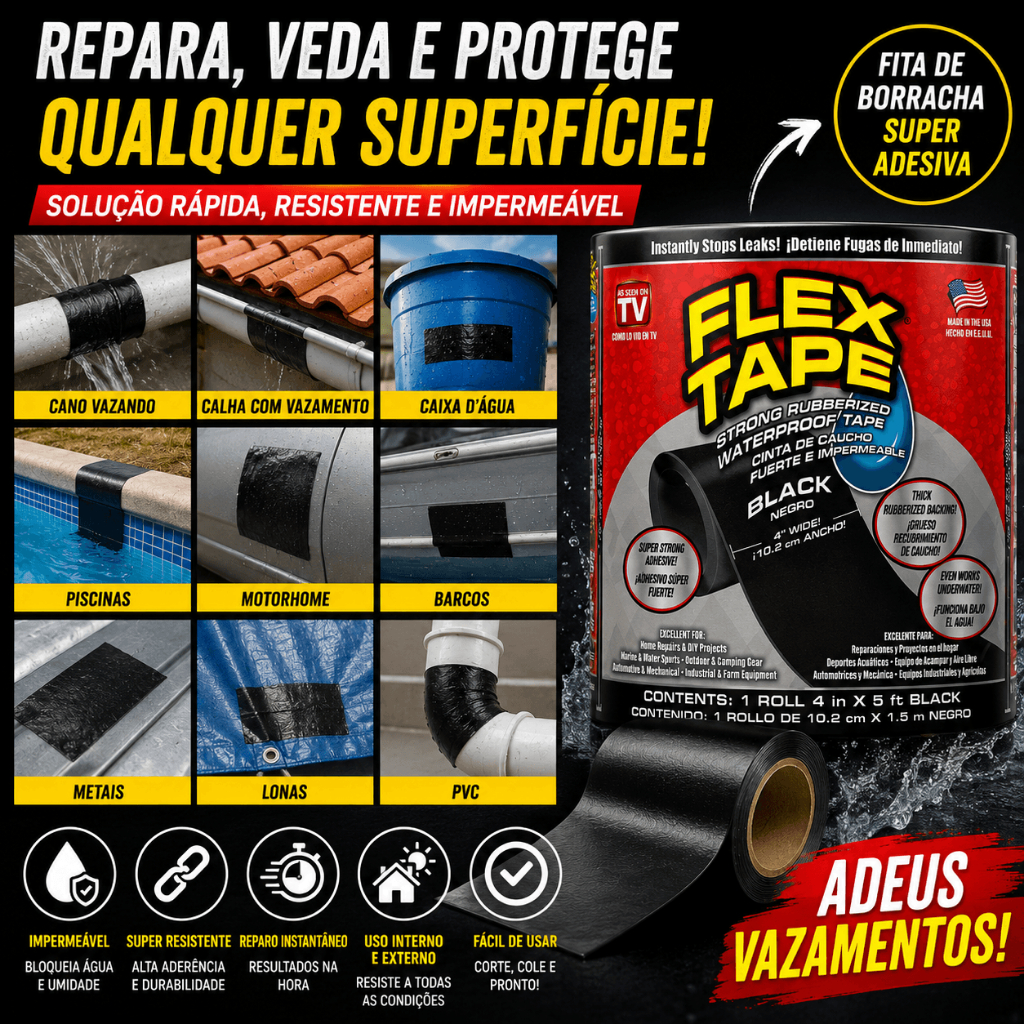 Flex Tape Fita Impermeável Veda Vazamentos Alta Resistência Acabe Com Vazamentos Reparo Instantâneo Impermeável Multiuso — imagem 2 de 2