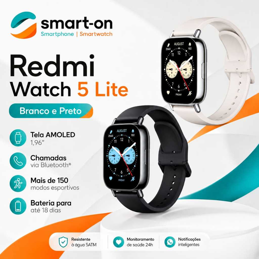 Smartwatch Xiaomi Redmi Watch 5 Lite Original AMOLED 1,96" GPS Chamadas Bluetoot
