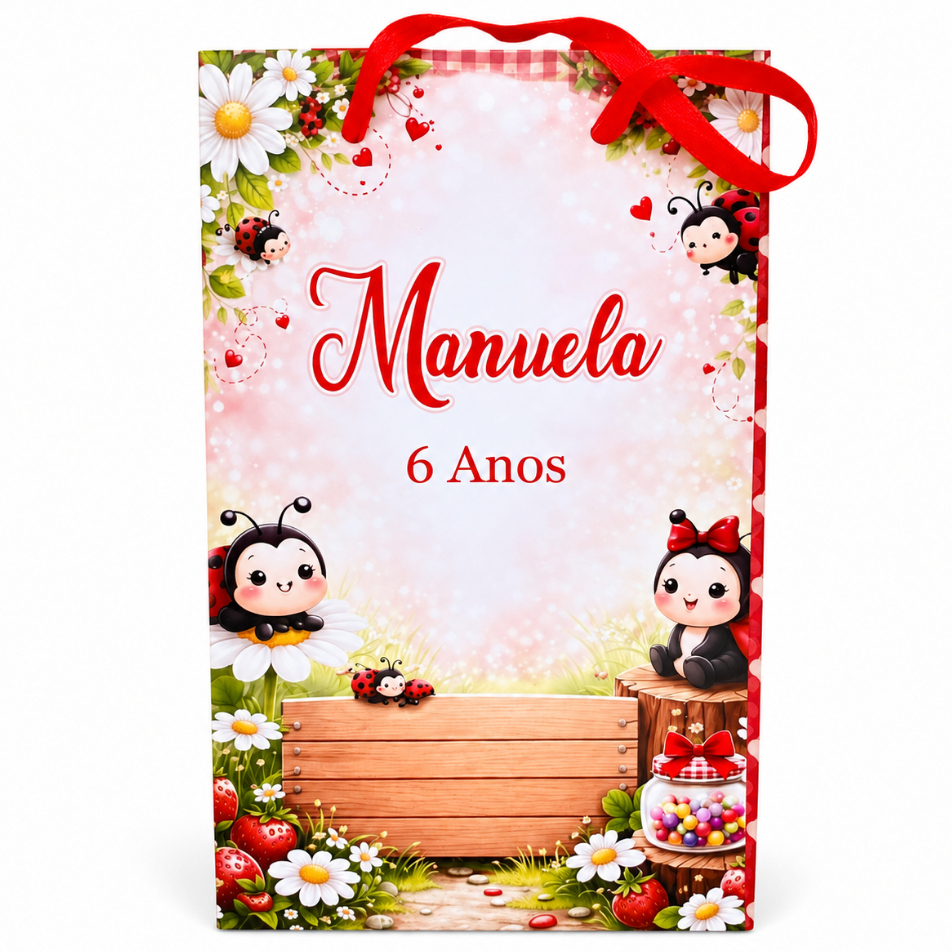 Sacolinha Personalizada Joaninha Lembrancinha Surpresa Festa aniversário Infantil Kit 10 a 40 Unidades