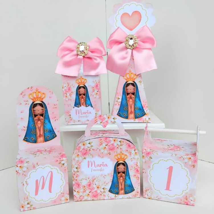 Kit Caixas Personalizado Nossa Senhora Aparecida Rosa (Peguei e monte) / Lembrancinha de festa / Aniversário
