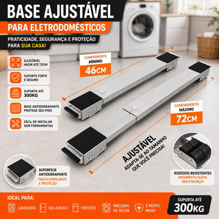 Base Regulável para Máquina de Lv Geladeira Freezer Secadora Suporte Ajustável Universal Rodízios Resistentes Até 300kg