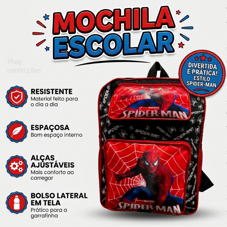 Mochila Infantil Escolar Grande Personagens Menino Volta as Aulas Escola Homem Aranha Creche