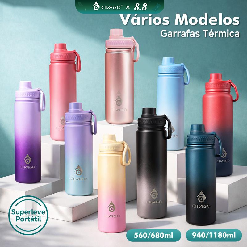 CIVAGO Garrafa Térmica 560ml-1180ml Inox com Alça Quente & Frio Com Isolamento Térmico De Grande Capacidade BPA Free