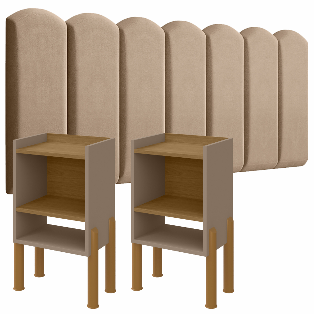 Conjunto Para Quarto Casal com Cabeceira Casal MODULADA 140cm + 2 Mesas de Cabeceira TOM Retrô — imagem 2 de 2