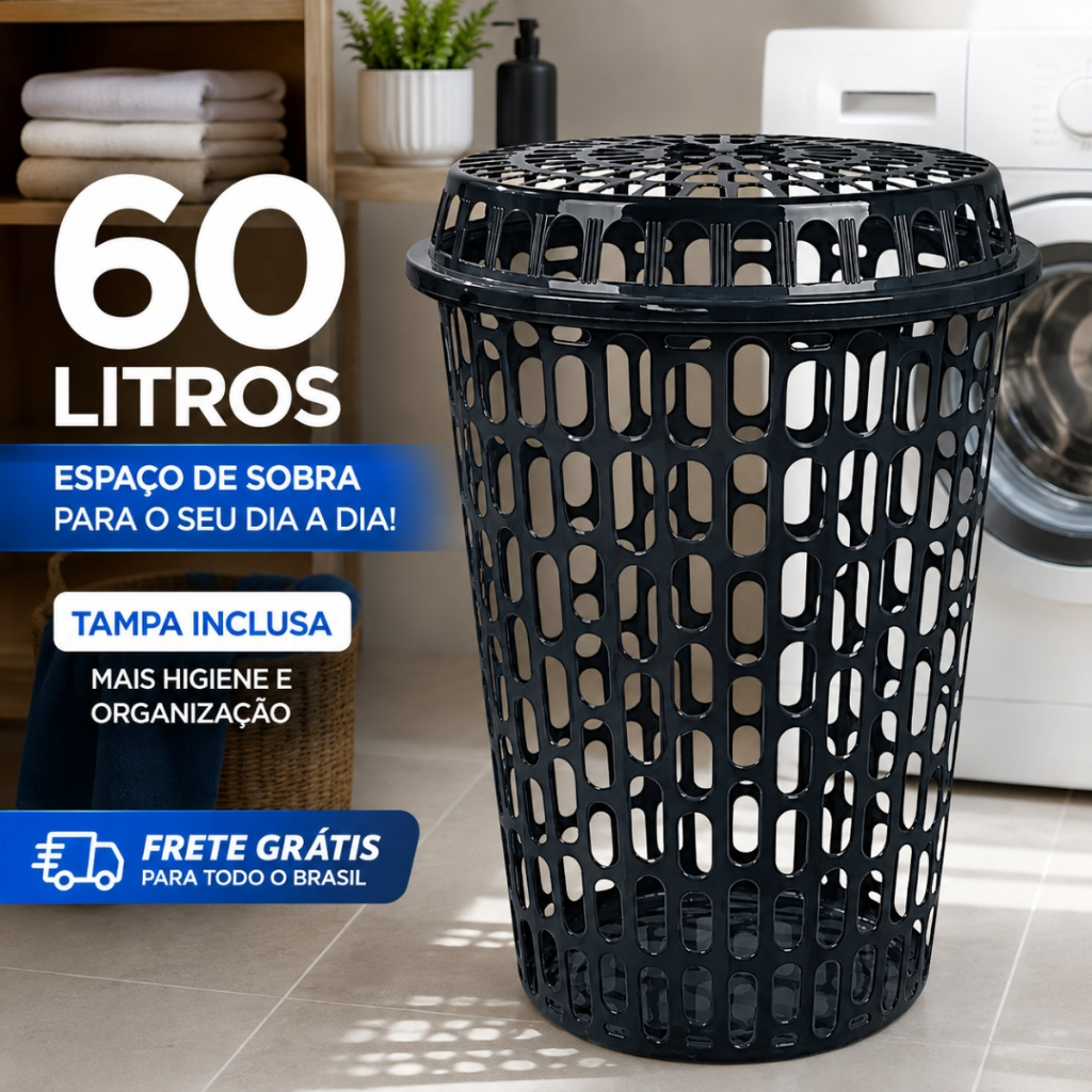 Jogo de 02 Cestos 60 Litros Telado Com Tampa - ATACADO