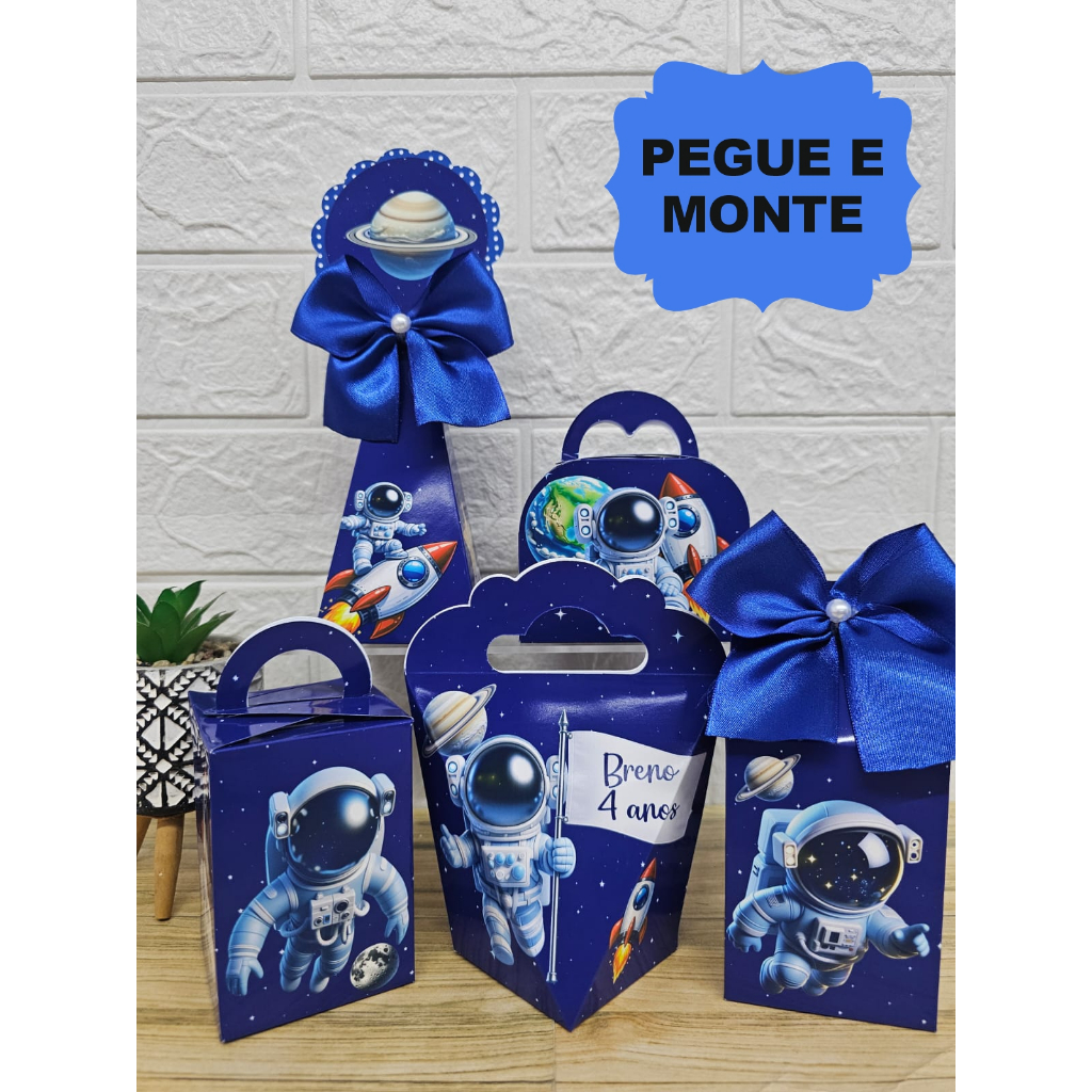Kit Caixinhas Personalizadas ASTRONAUTA (PEGUE E MONTE) Lembrancinhas Festa Infantil ASTRONAUTA
