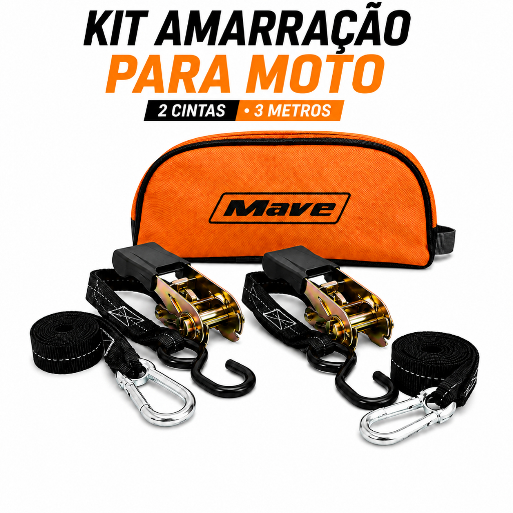 Kit Catraca Amarração 3M x 800Kg Profissional Moto Gancho Mosquetão Cinta Reforçada