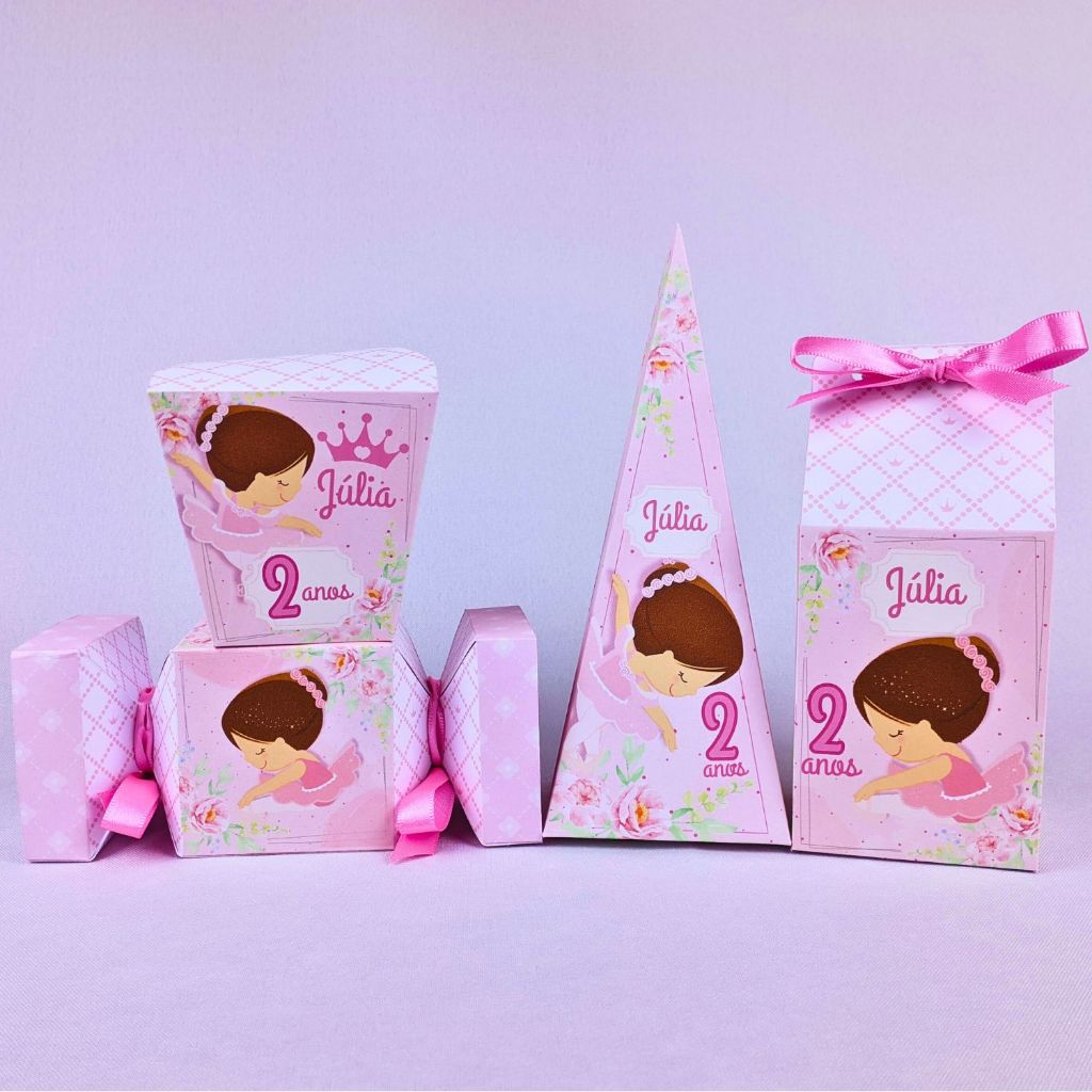 Kit 10 a 45 Caixinhas Bailarina Personalizada Lembrancinhas Para Festa Aniversario Festinha Infantil | Pegue e Monte