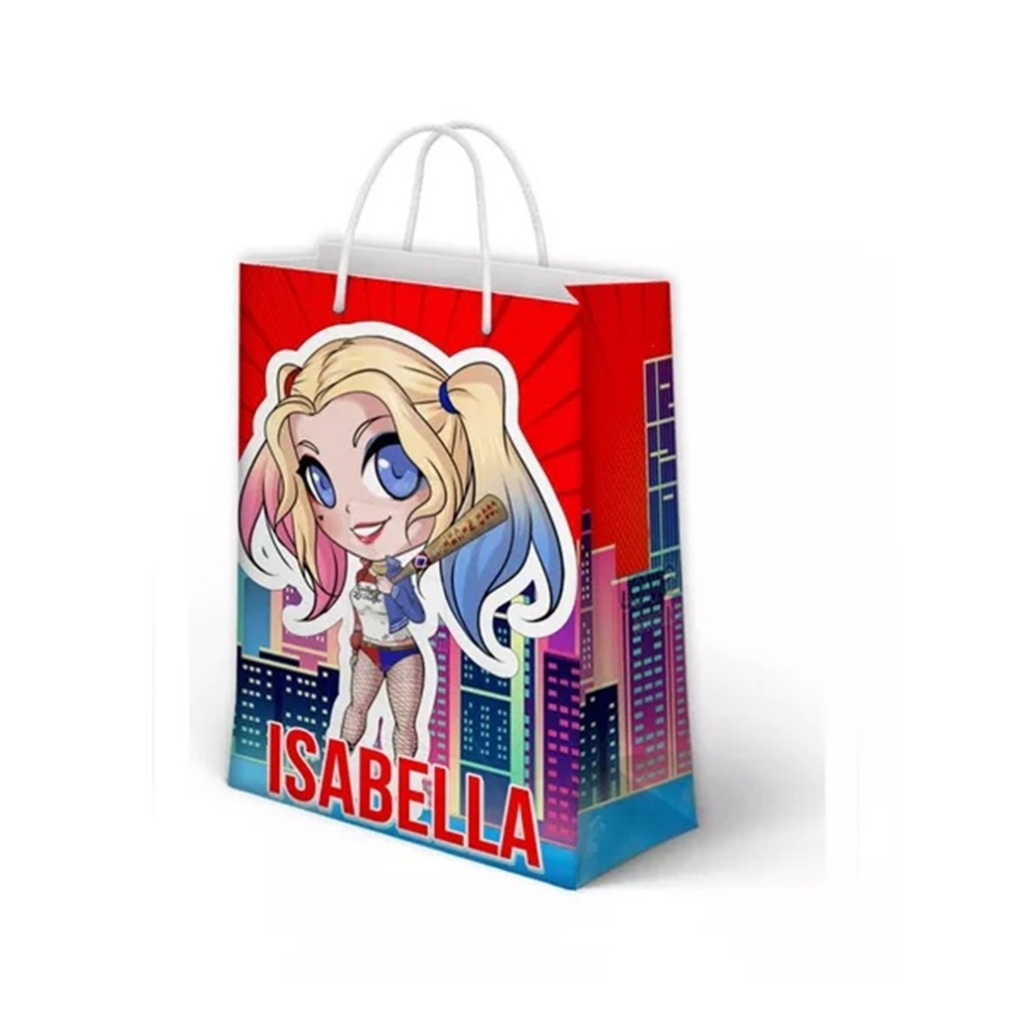 Sacolinha Arlequina Personalizada para Aniversário/ Lembrancinha Festa Infantil / Qualquer nome e idade