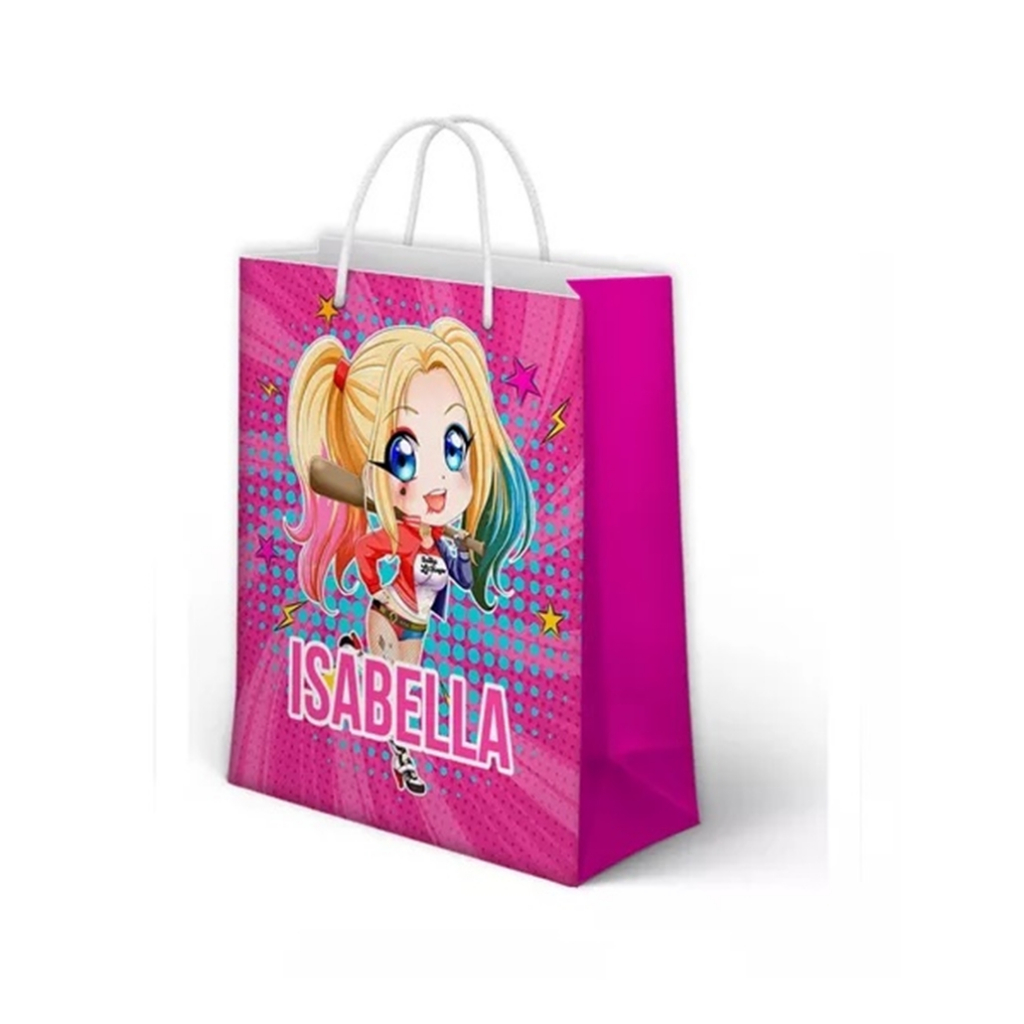 Sacolinha Arlequina Personalizada para Aniversário/ Lembrancinha Festa Infantil / Qualquer nome e idade
