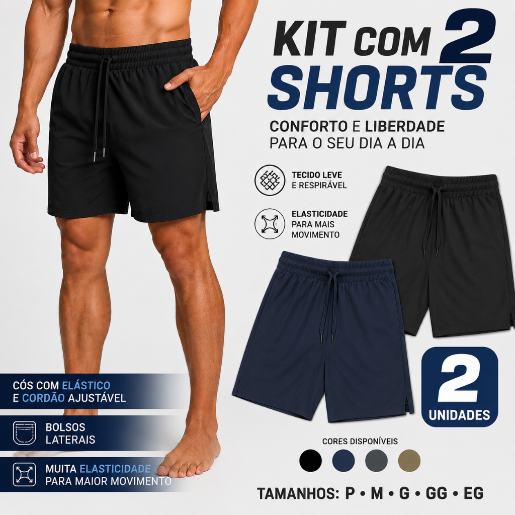 Kit 2 Shorts Masculino Bermuda Dry Academia Corrida Treino Com Elastano Bolso Lateral P ao EG