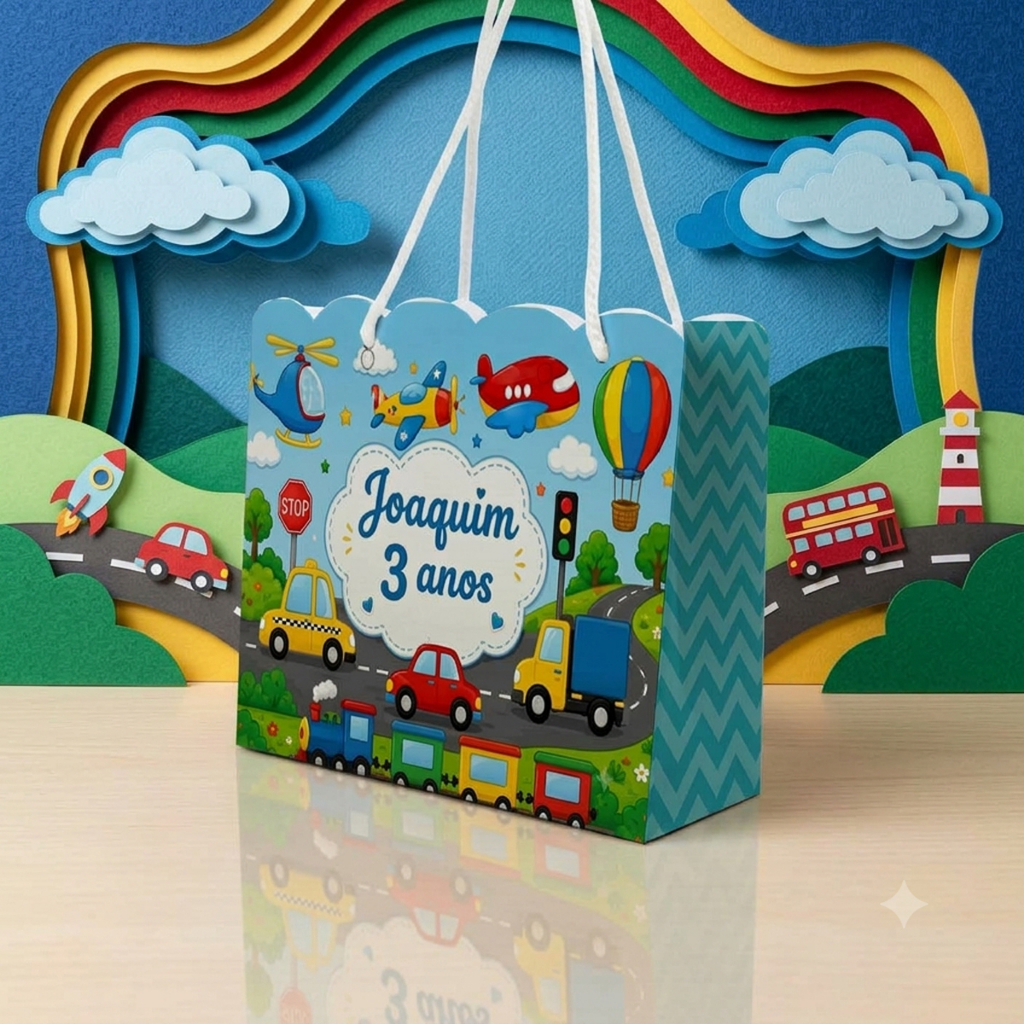 Sacolinhas Personalizadas Para Lembrancinha Kit Com 10 Tema Carrinhos Transporte