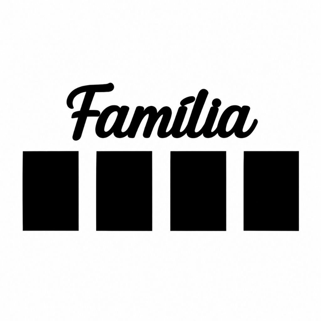 Quadro Decorativo Família em MDF Preto | Porta-Retratos de Parede para 4 Fotos | Decoração para Sala de Estar