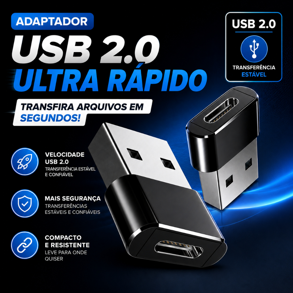 Adaptador USB-A para USB-C 2.0 OTG 5Gbps Pendrive Mouse Teclado Notebook MacBook Celular