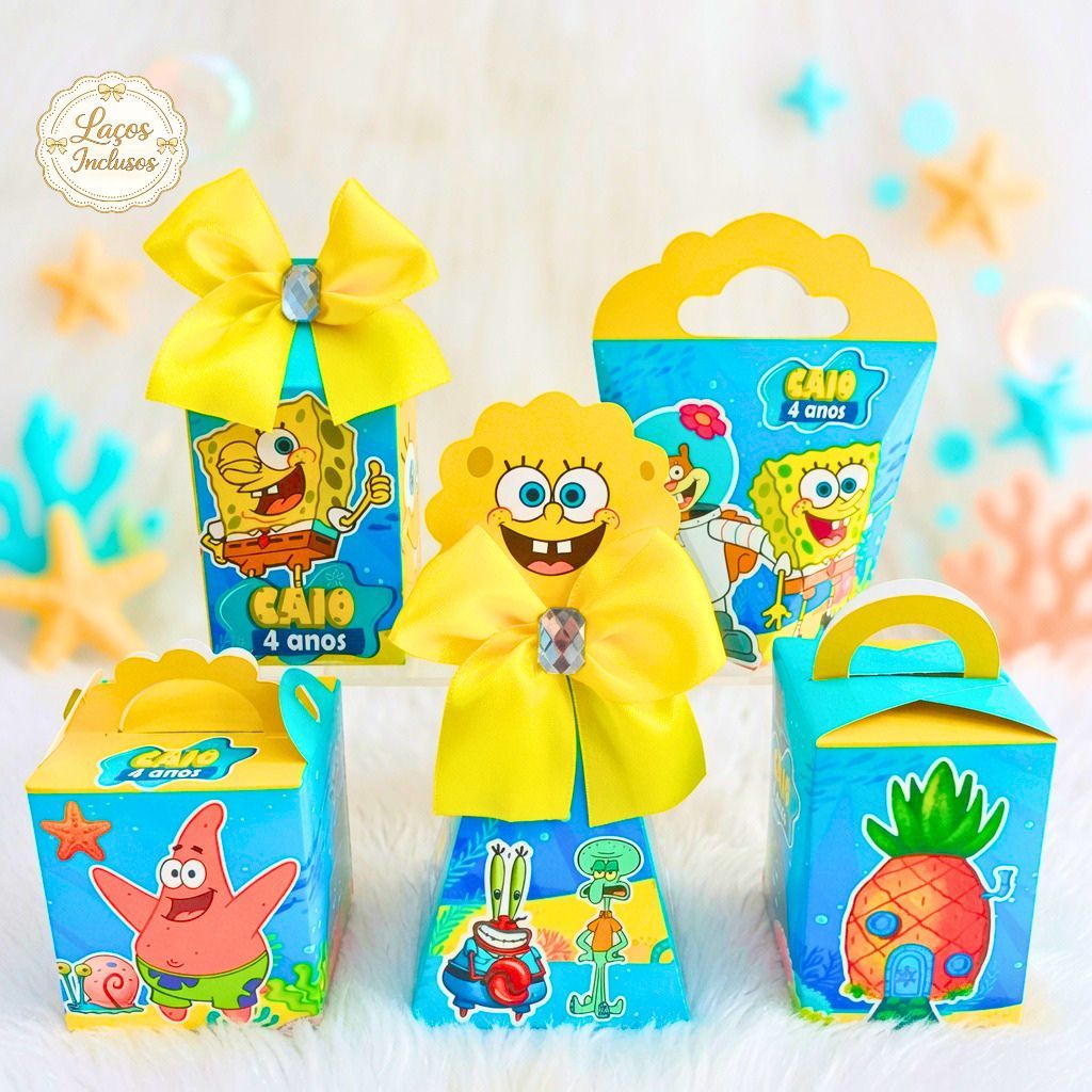 Kit Festa Bob Esponja Caixinhas para festa infantis lembrancinhas de aniversario mimos decoração personalizados
