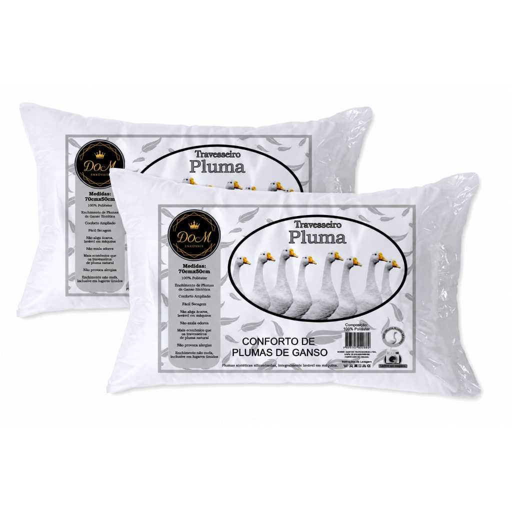 Kit 2 Travesseiro Pluma de Ganso Alta Maciez Antialérgico Lavável 70x50cm